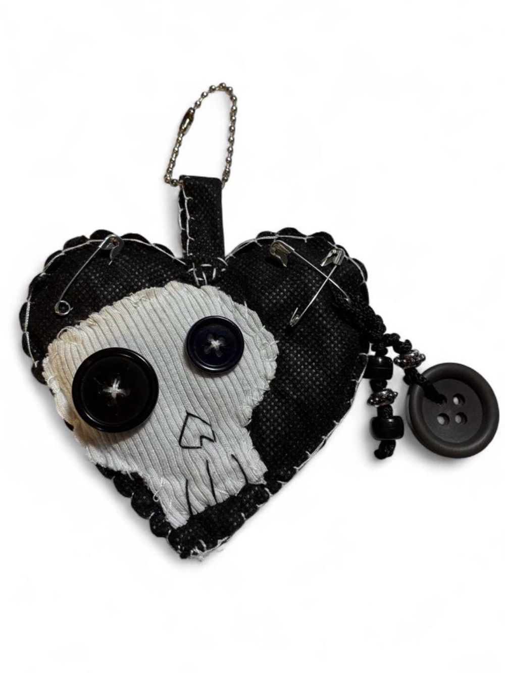 Handmade Black Heart Skull Keychain